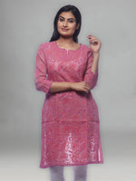 Load image into Gallery viewer, Seva Chikan Hand Embroidered Pink Cotton Lucknowi Chikan Kurti-SCL0231
