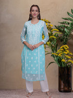 Load image into Gallery viewer, Seva Chikan Hand Embroidered Georgette Lucknowi Chikankari Kurta With Slip