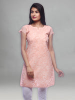 Load image into Gallery viewer, Seva Chikan Hand Embroidered Peach Cotton Lucknowi Chikan Top-SCL0335