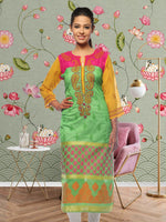 Load image into Gallery viewer, Seva Chikan Hand Embroidered Green &amp; Pink Chanderi Silk Lucknowi Chikan Kurti SCL0612
