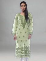 Load image into Gallery viewer, Seva Chikan Hand Embroidered Green Cotton Lucknowi Chikan Kurti-SCL0303