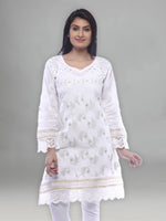 Load image into Gallery viewer, Seva Chikan Hand Embroidered White Cotton Lucknowi Chikan Kurti-SCL0226