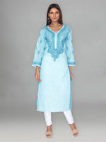 Load image into Gallery viewer, Seva Chikan Hand Embroidered Sky Blue Cotton Lucknowi Chikan Kurta-SCL0898