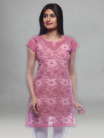 Load image into Gallery viewer, Seva Chikan Hand Embroidered Dark Pink Cotton Lucknowi Chikan Kurti-SCL0352