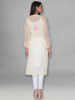 Load image into Gallery viewer, Seva Chikan Hand Embroidered Yellow Faux Georgette Lucknowi Chikankari Kurta-SCL0967