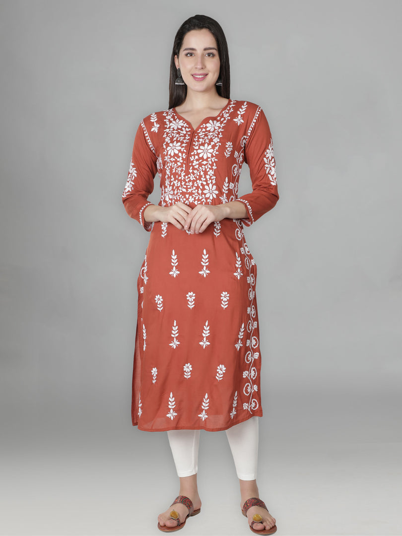 Seva Chikan Hand Embroidered Rayon Cotton Chikankari Kurta