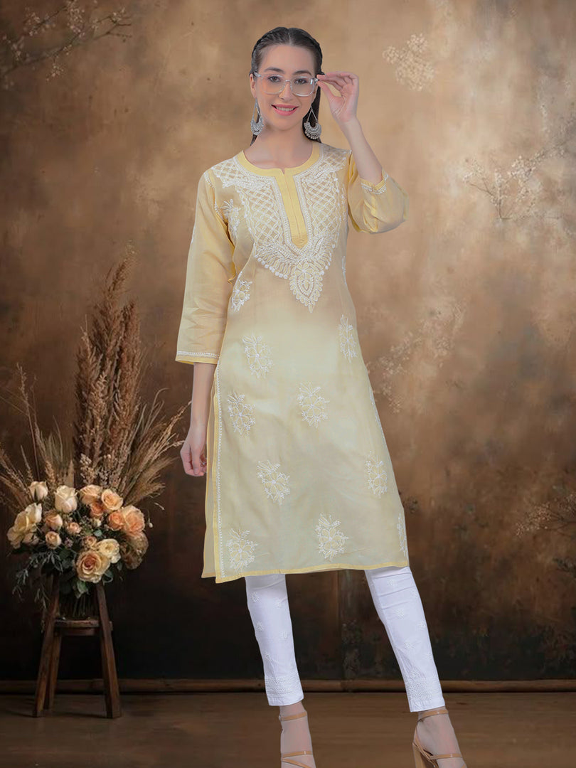 Seva Chikan Hand Embroidered Terivoil Cotton Lucknowi Chikan Kurti