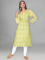 Load image into Gallery viewer, Seva Chikan Hand Embroidered Green Cotton Lucknowi Chikan Kurta-SCL0903
