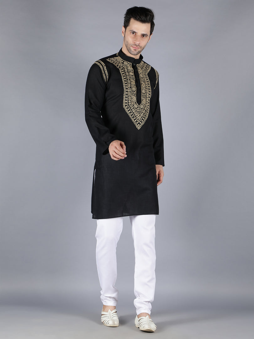 Seva Chikan Hand Embroidered Cotton Lucknowi Chikan Mens Kurta