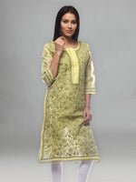 Load image into Gallery viewer, Seva Chikan Hand Embroidered Pista Green Cotton Lucknowi Chikan Kurti-SCL0268