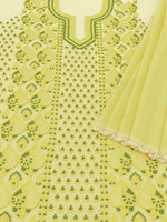 Load image into Gallery viewer, Seva Chikan Hand Embroidere Lemon Terivoil Cotton Lucknowi Chikankari Unstitched Suit Piece-SEV15015