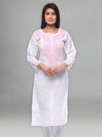 Load image into Gallery viewer, Seva Chikan Hand Embroidered White Cotton Lucknowi Chikan Kurti-SCL0304