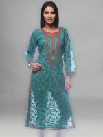 Load image into Gallery viewer, Seva Chikan Hand Embroidered Dark Green Cotton Lucknowi Chikan Kurti-SCL0236