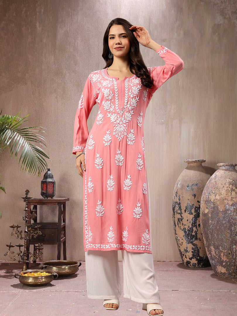 Seva Chikan Hand Embroidered Rayon Lucknowi Chikankari Kurta