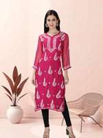 Load image into Gallery viewer, Seva Chikan Hand Embroidered Georgette Lucknowi Chikankari Kurta With Slip