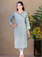 Load image into Gallery viewer, Seva Chikan Hand Embroidered Grey Cotton Lucknowi Chikan Kurti SCL1225
