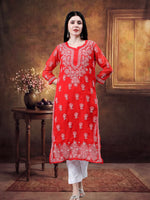 Load image into Gallery viewer, Seva Chikan Hand Embroidered Georgette Lucknowi Chikankari Kurta With Inner