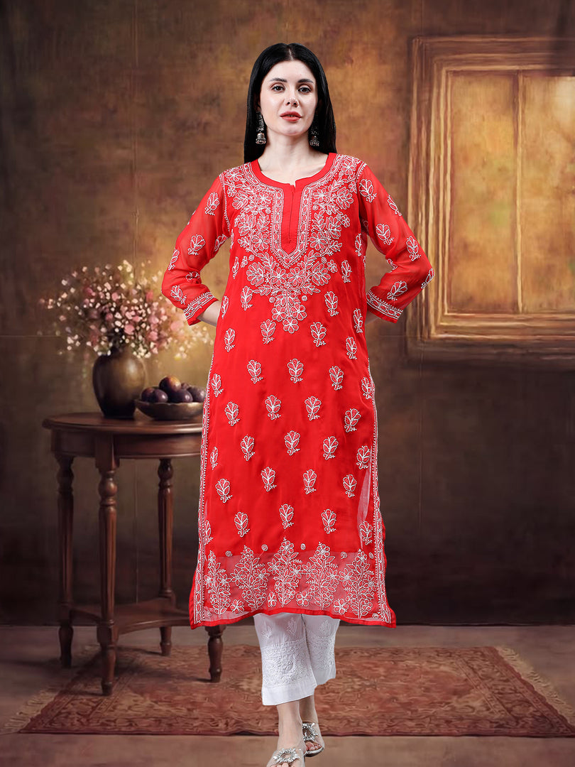 Seva Chikan Hand Embroidered Georgette Lucknowi Chikankari Kurta With Inner