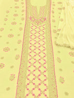Load image into Gallery viewer, Seva Chikan Hand Embroidere Lemon Terivoil Cotton Lucknowi Chikankari Unstitched Suit Piece-SEV15025