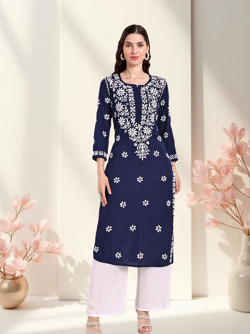 Seva Chikan Hand Embroidered Rayon Lucknowi Chikankari Kurta