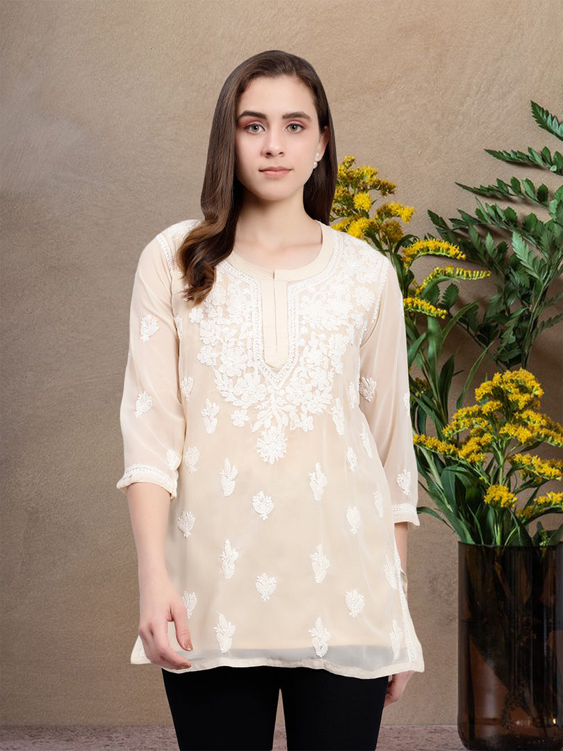 Seva Chikan Hand Embroidered Georgette Lucknowi Chikankari Top With Slip