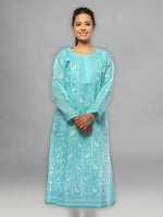 Load image into Gallery viewer, Seva Chikan Hand Embroidered Sea Green Cotton Lucknowi Chikan Kurta-SCL0646