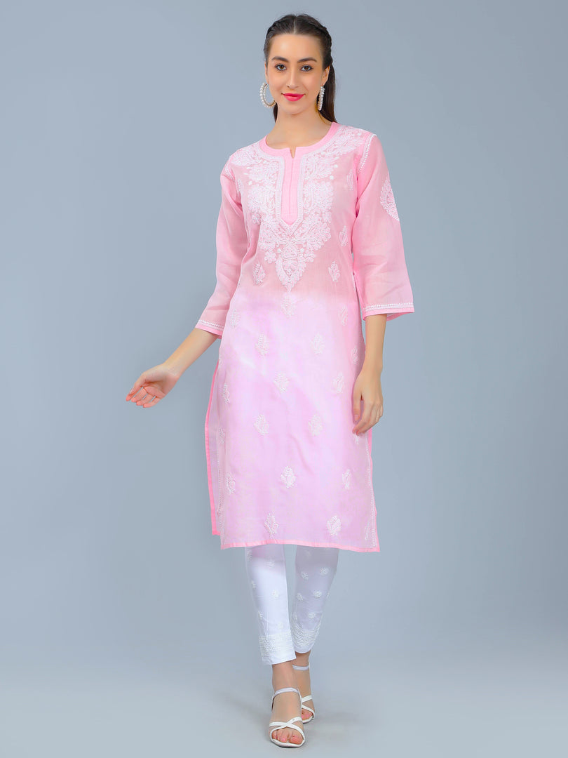 Seva Chikan Hand Embroidered  Terivoil Cotton Lucknowi Chikan Kurta