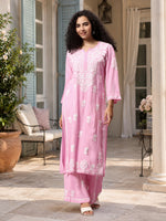 Load image into Gallery viewer, Seva Chikan Hand Embroidered Pink Rayon Lucknowi Chikankari Kurta Set SCL8063