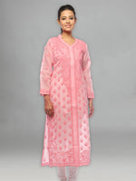 Load image into Gallery viewer, Seva Chikan Hand Embroidered Pink Cotton Lucknowi Chikan Kurti-SCL0613