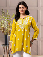 Load image into Gallery viewer, Seva Chikan Hand Embroidered Mehandi Green Rayon Lucknowi Chikan Top SCL9162