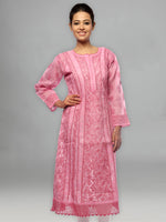 Load image into Gallery viewer, Seva Chikan Hand Embroidered Pink Cotton Lucknowi Chikankari Anarkali-SCL0633