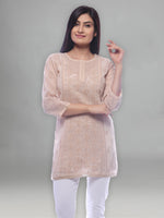 Load image into Gallery viewer, Seva Chikan Hand Embroidered Beige Cotton Lucknowi Chikankari Long Top-SCL0197
