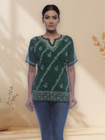 Load image into Gallery viewer, Seva Chikan Hand Embroidered Dark Green Georgette Lucknowi Chikankari Short Top SCL0162
