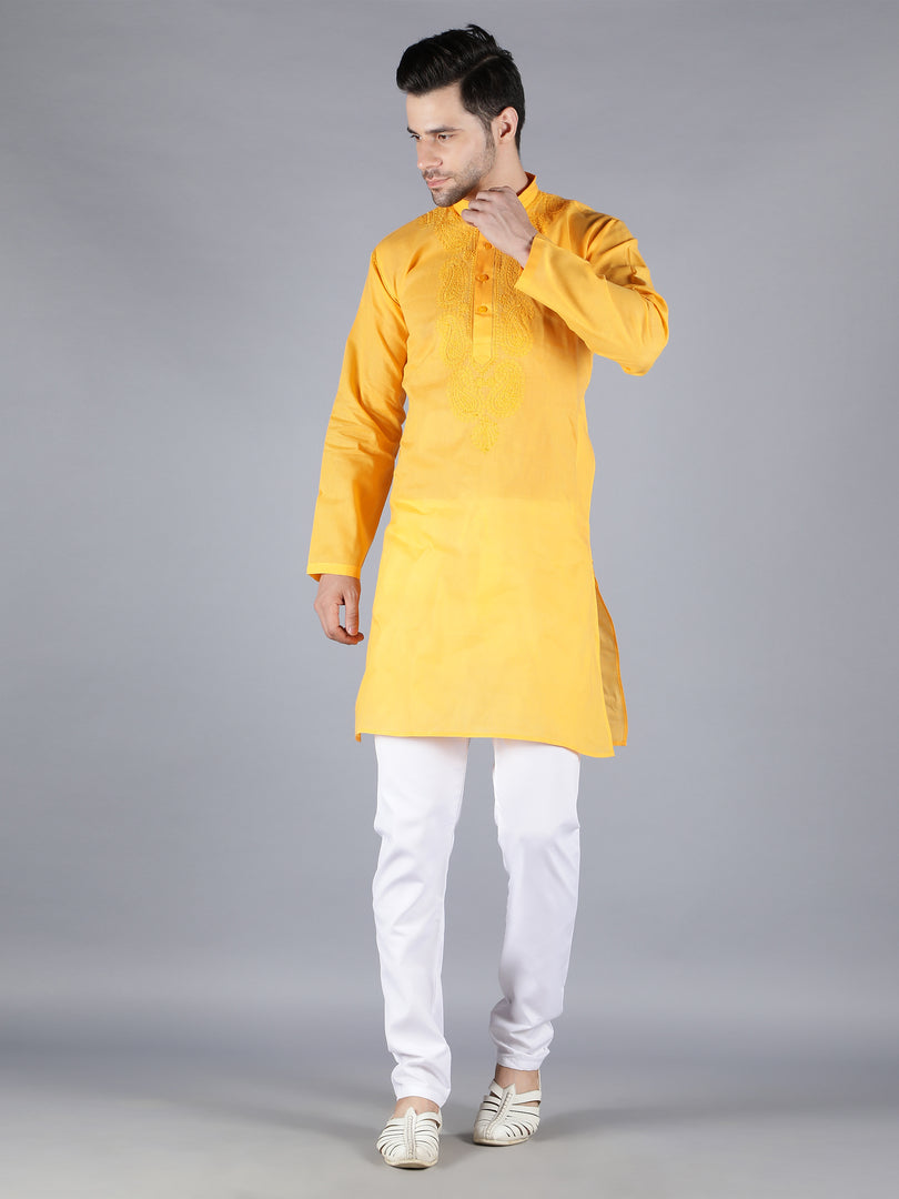 Seva Chikan Hand Embroidered  Lucknowi Chikan Mens Kurta