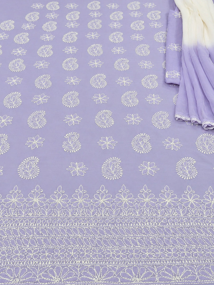 Seva Chikan Hand Embroidered Mauve Cotton Lucknowi Chikankari Unstitched Suit Piece-SEV15051