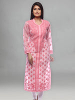 Load image into Gallery viewer, Seva Chikan Hand Embroidered Pink Cotton Lucknowi Chikan Kurti-SCL0267