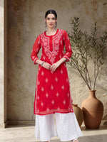 Load image into Gallery viewer, Seva Chikan Hand Embroidered Georgette Chikankari Kurta With Matching Slip