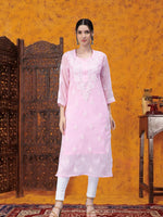 Load image into Gallery viewer, Seva Chikan Hand Embroidered Georgette Chikankari Kurta With Matching Slip