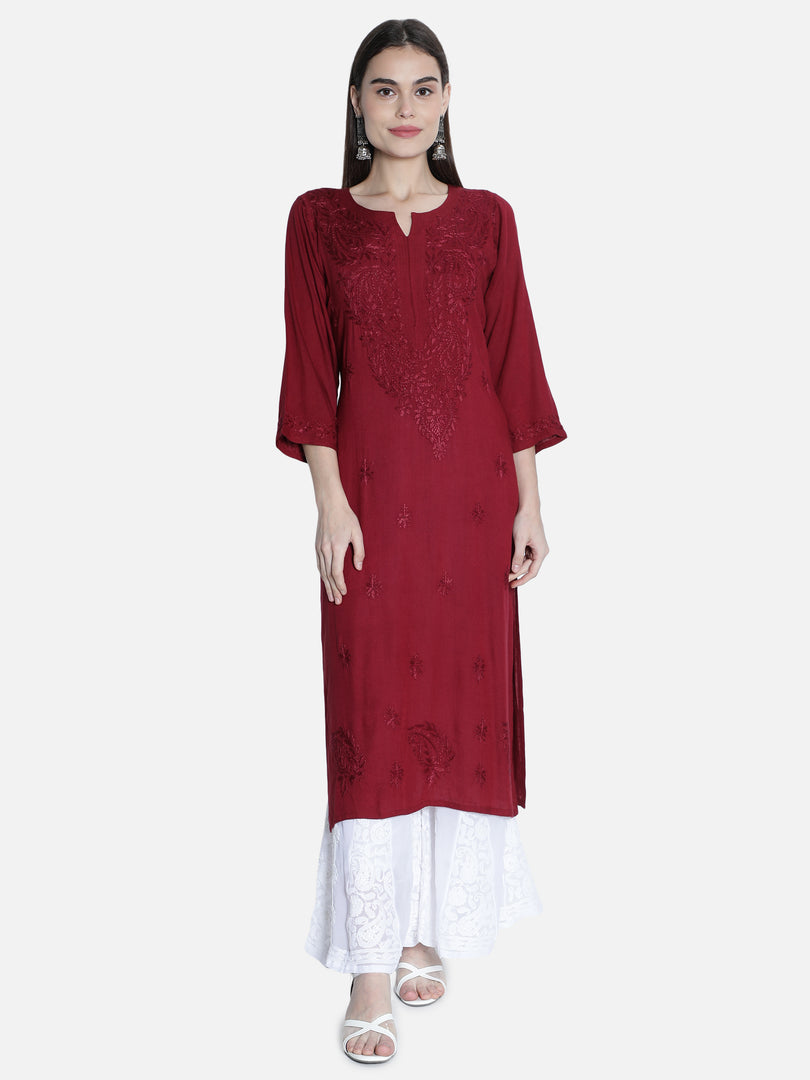 Seva Chikan Hand Embroidered Rayon Lucknowi Chikankari Kurta