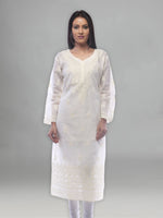 Load image into Gallery viewer, Seva Chikan Hand Embroidered Lemon Cotton Lucknowi Chikan Kurti-SCL0302
