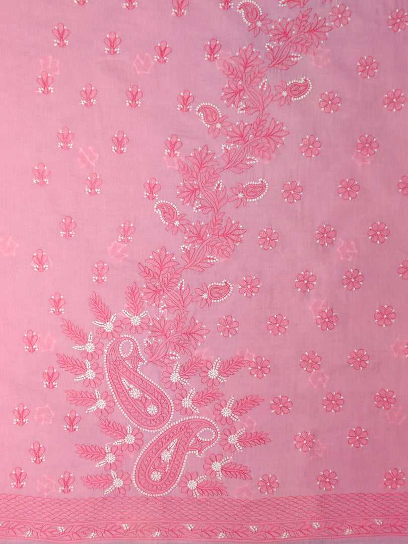 Seva Chikan Hand Embroidered Pink Terivoil Cotton Lucknowi Chikankari Unstitched Suit Piece-SCL13004