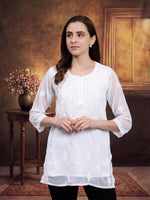 Load image into Gallery viewer, Seva Chikan Hand Embroidered Georgette Lucknowi Chikankari Top With Slip