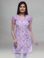 Load image into Gallery viewer, Seva Chikan Hand Embroidered Purple Cotton Lucknowi Chikan Kurti-SCL0336