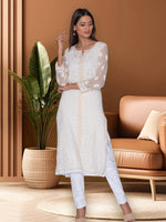 Load image into Gallery viewer, Seva Chikan Hand Embroidered Beige Georgette Lucknowi Chikan Kurti SCL1039
