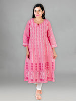 Load image into Gallery viewer, Seva Chikan Hand Embroidered Pink Cotton Lucknowi Chikankari Anarkali-SCL1239