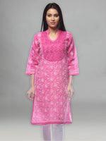 Load image into Gallery viewer, Seva Chikan Hand Embroidered Dark Pink Cotton Lucknowi Chikan Kurti-SCL0261