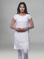 Load image into Gallery viewer, Seva Chikan Hand Embroidered White Cotton Lucknowi Chikan Kurti-SCL0310