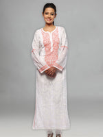 Load image into Gallery viewer, Seva Chikan Hand Embroidered White Cotton Lucknowi Chikan Kurta -SCL0628