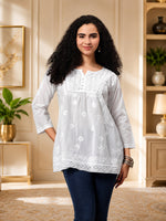 Load image into Gallery viewer, Seva Chikan Hand Embroidered White Cotton Lucknowi Chikankari Top SEV2000