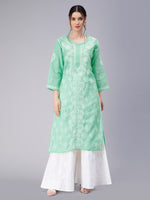 Load image into Gallery viewer, Seva Chikan Hand Embroidered Terivoil Cotton Lucknowi Chikan Kurti